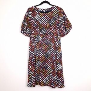 Anthropologie Maeve Melody Dress puff sleeve floral geometric retro romantic